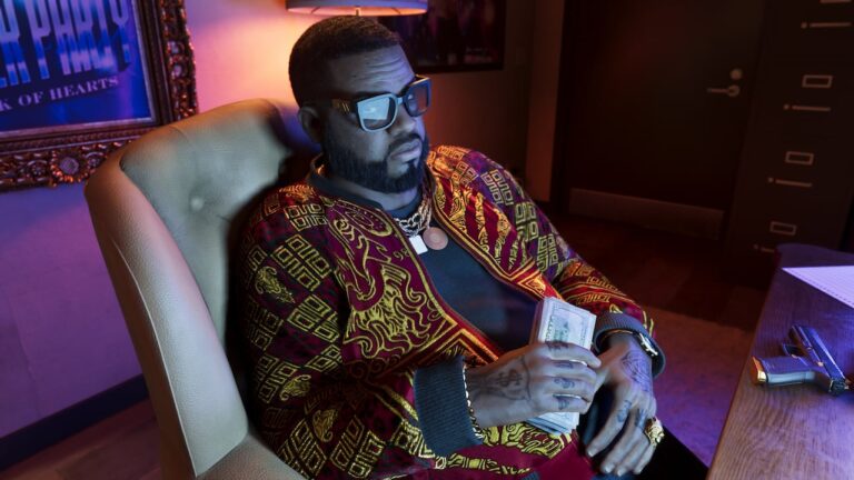 Boobie Ike installé dans un fauteuil — capture officielle GTA VI
