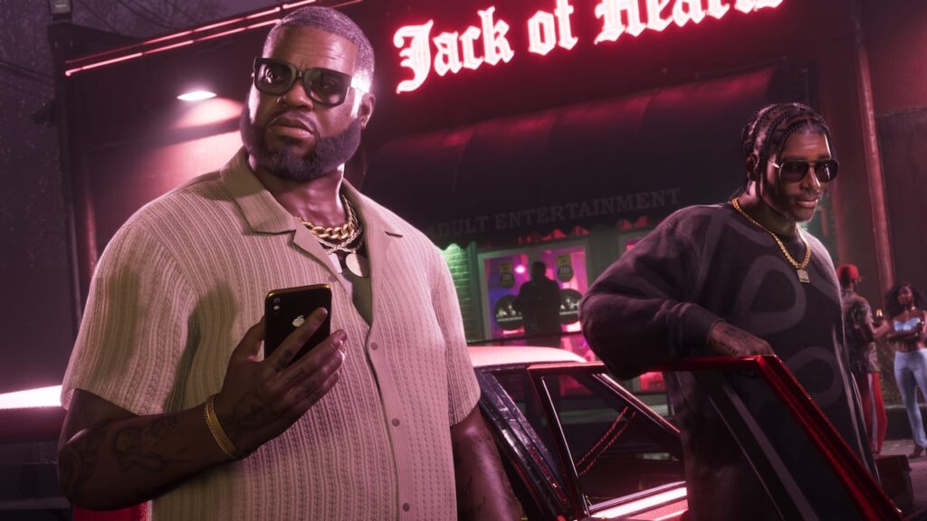 Boobie Ike devant une enseigne lumineuse — capture officielle GTA VI