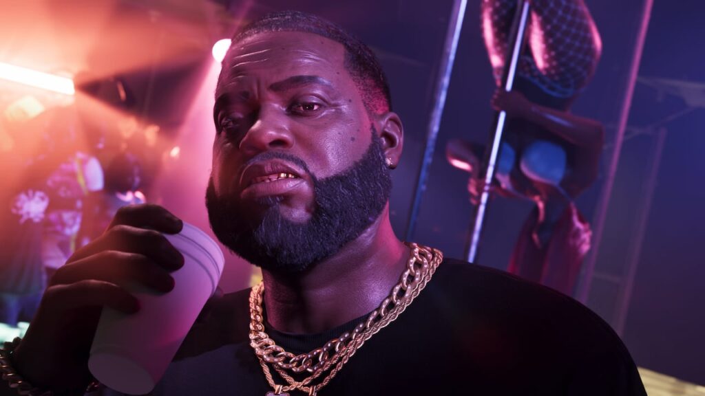 Boobie Ike sous un éclairage rose — capture officielle GTA VI