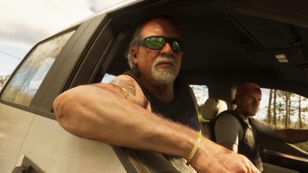 Brian Heder à la fenêtre d’une voiture — capture officielle GTA VI