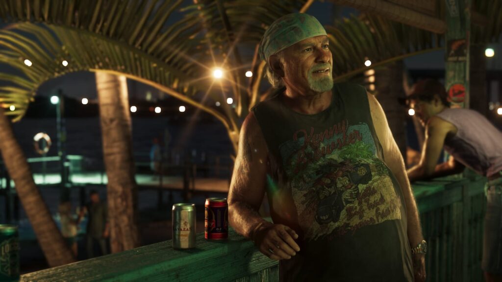 Brian Heder dans un bar en plein air — capture officielle GTA VI