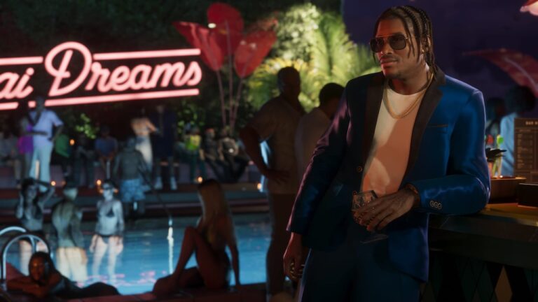 Dre’Quan Priest devant un établissement de nuit — capture officielle GTA VI