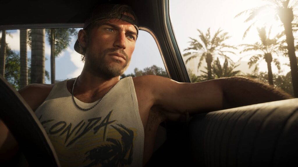 Jason Duval assis dans une voiture — capture officielle GTA VI