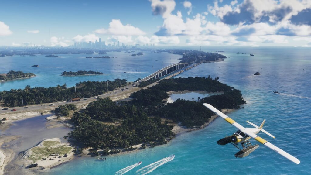 Vue aérienne des îles et des ponts des Leonida Keys — capture officielle GTA VI