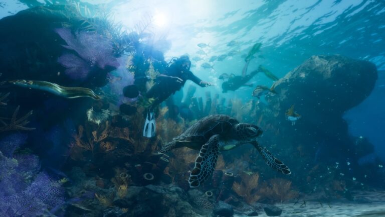 Plongeurs au milieu des poissons et des récifs des Leonida Keys — capture officielle GTA VI