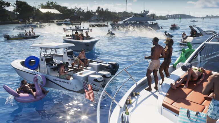 Bateaux réunis sur les eaux turquoise des Leonida Keys — capture officielle GTA VI