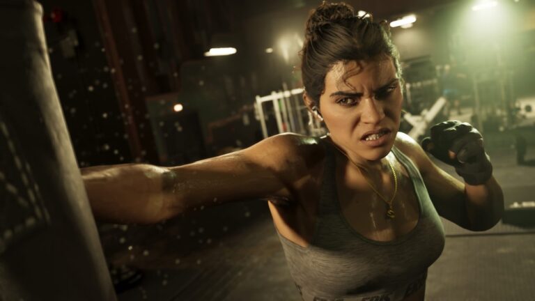 Lucia Caminos dans une salle de sport — capture officielle GTA VI