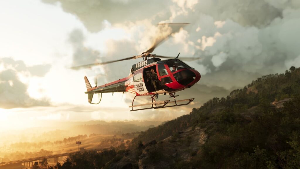 Hélicoptère au-dessus du parc national de Mount Kalaga — capture officielle GTA VI