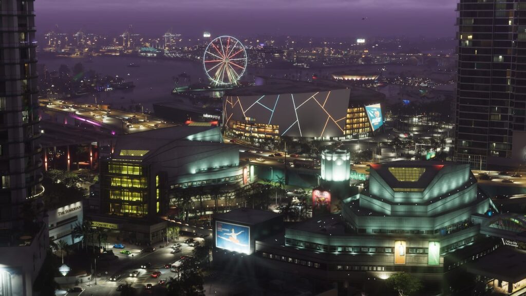 Parc d’attractions et grande roue de Vice City au crépuscule — capture officielle GTA VI